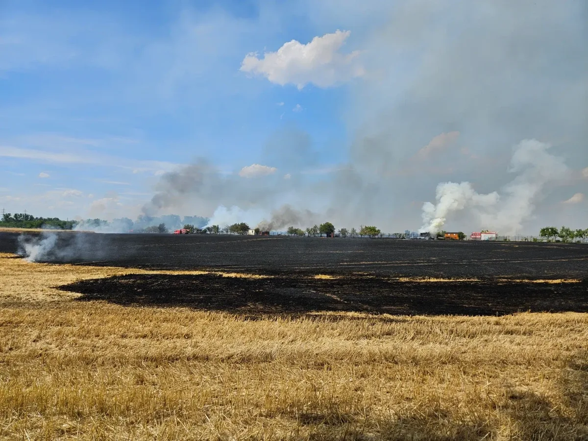 Hasiči bojují s požárem pole u Hodonína, pomáhá i vrtulník