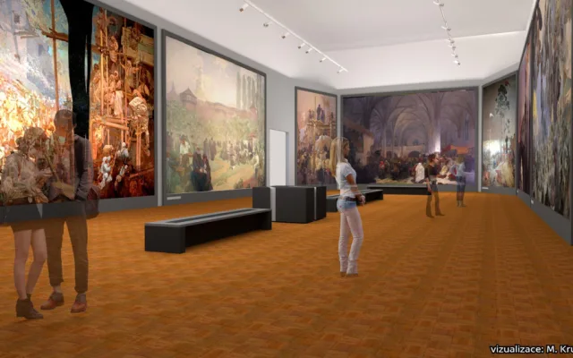 Vizualizace nové expozice Alfonse Muchyv Moravském Krumlově