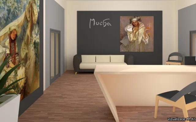 Vizualizace nové expozice Alfonse Muchyv Moravském Krumlově