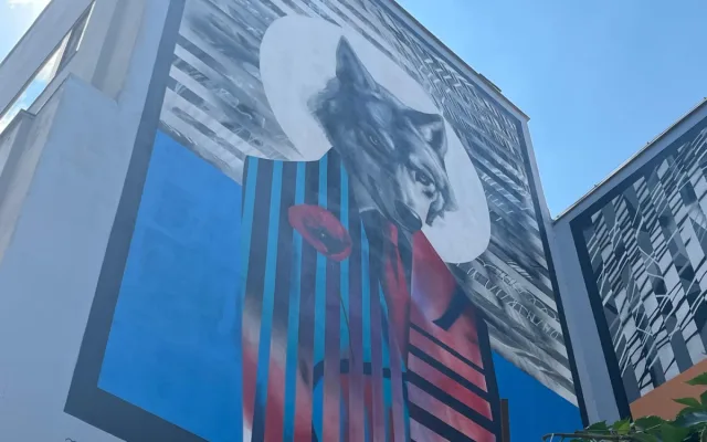 VIDEO: Největší mural v Brně. Centrum města zdobí vlk a zajíc