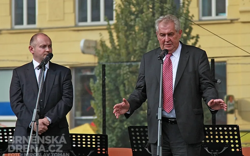 Michal Hašek s prezidentem Zemanem při jeho návštěvě v Brně, foto: Brněnská Drbna