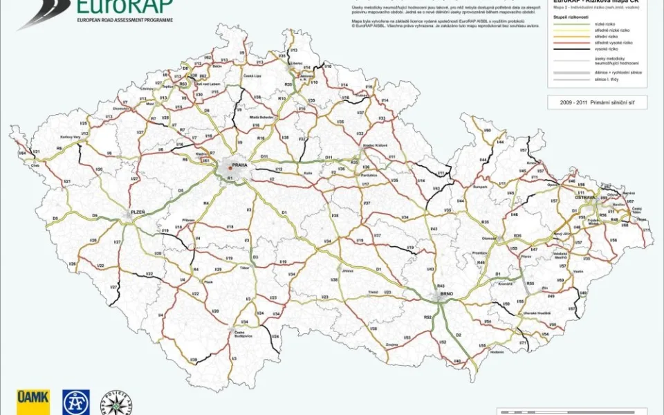 Mapa výzkumu EuroRAP prozrazuje nebezpečné silnice v ČR, foto: EuroRAP