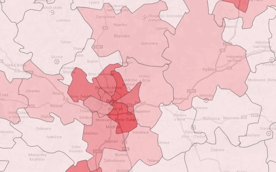 Mapa kriminality pro Brno.