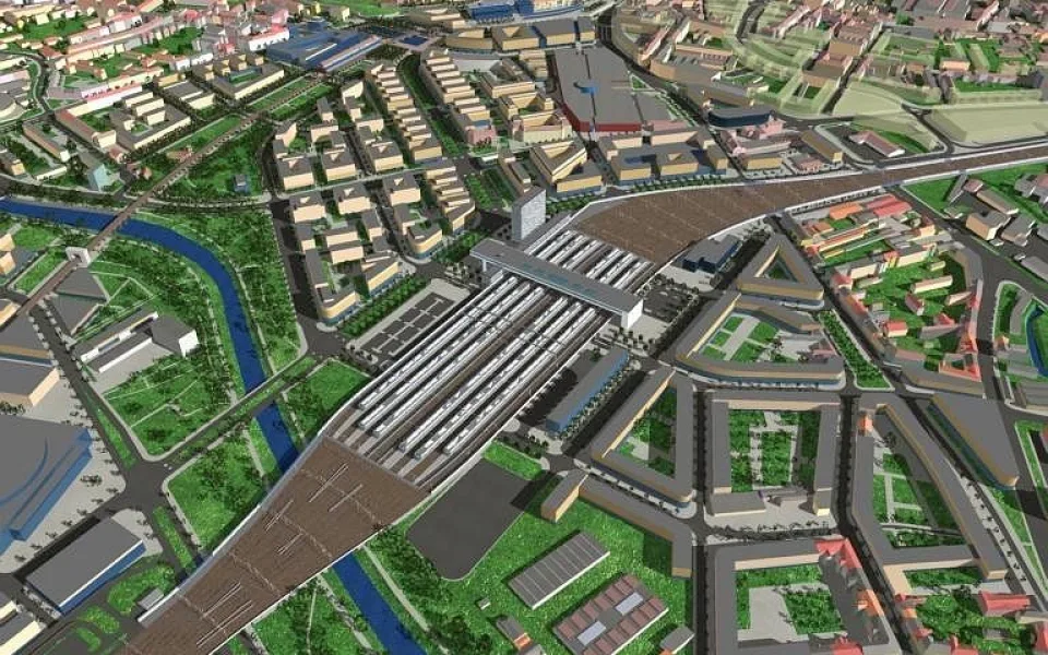 Návrh odsunutého nádraží v lokalitě Jižní centrum, vizualizace: Europoint Brno