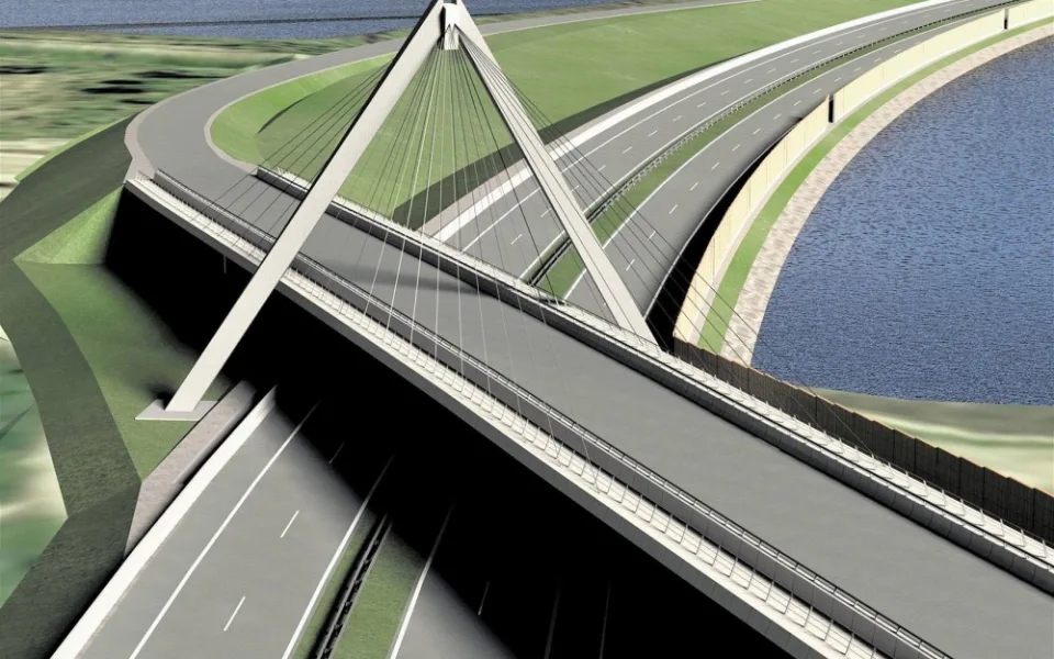 Plán závěsného mostu na silnici R52 u nádrží Nové Mlýny, Zdroj: Projektový tým R52