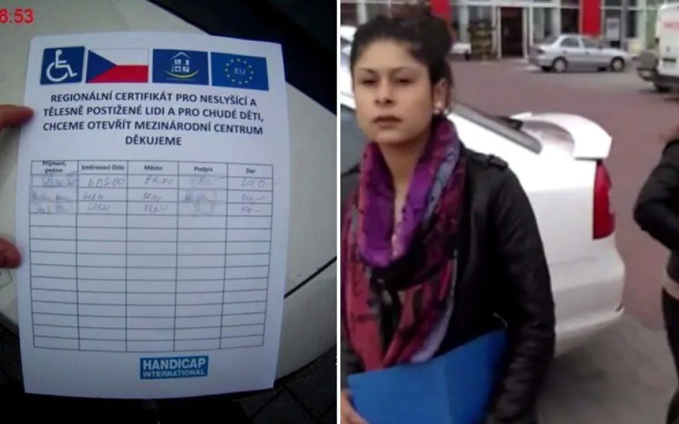 Formulář doplňující falešnou sbírku, zdroj: MP Brno (ilustrační foto), napravo dívky zachycené na videu od čtenáře Filipa M.