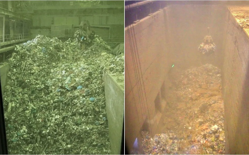 Běžný stav zásobníku odpadu brněnské spalovny vs. stav k dnešnímu dni