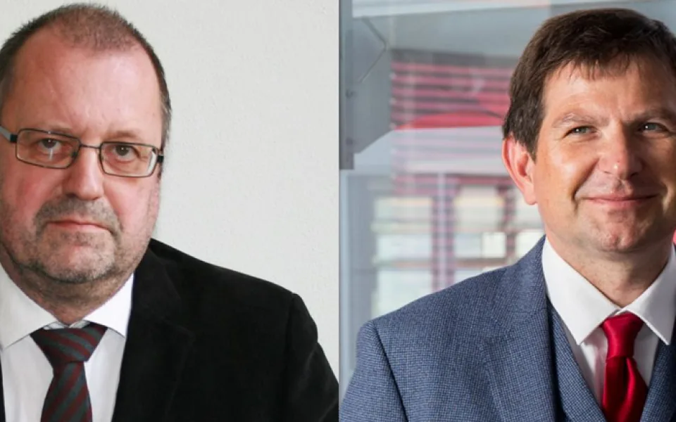 Kandidáti na rektora Jaromír Leichmann a Martin Bareš