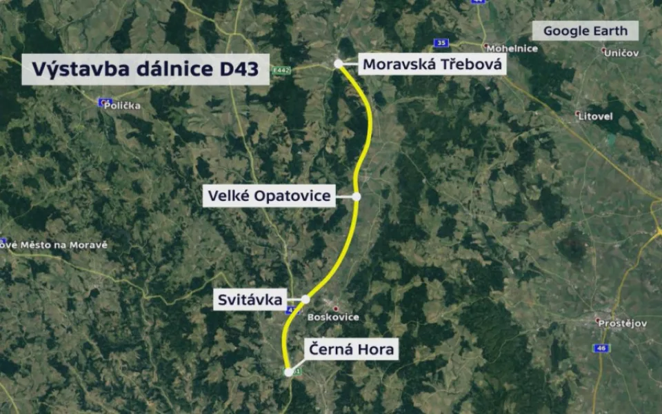 Plánovaná trasa silnice 43