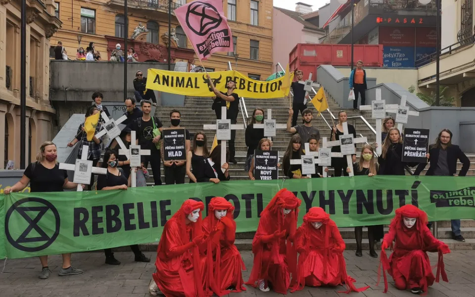 FOTO/VIDEO: Rebelové pochodovali Brnem v pietě za vyhynulé živočichy
