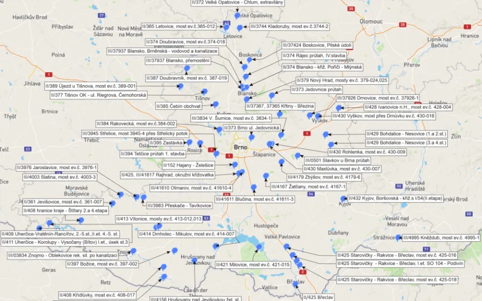 Přehledná mapka, kde se letos bude pracovat