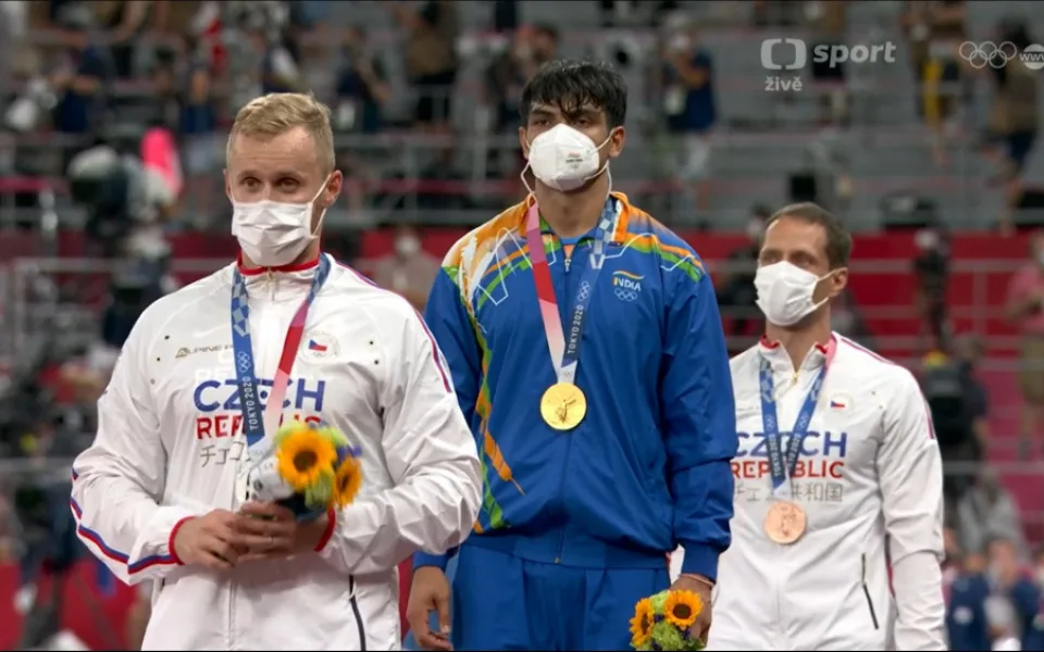Čeští olympionici na ceremoniálu.
