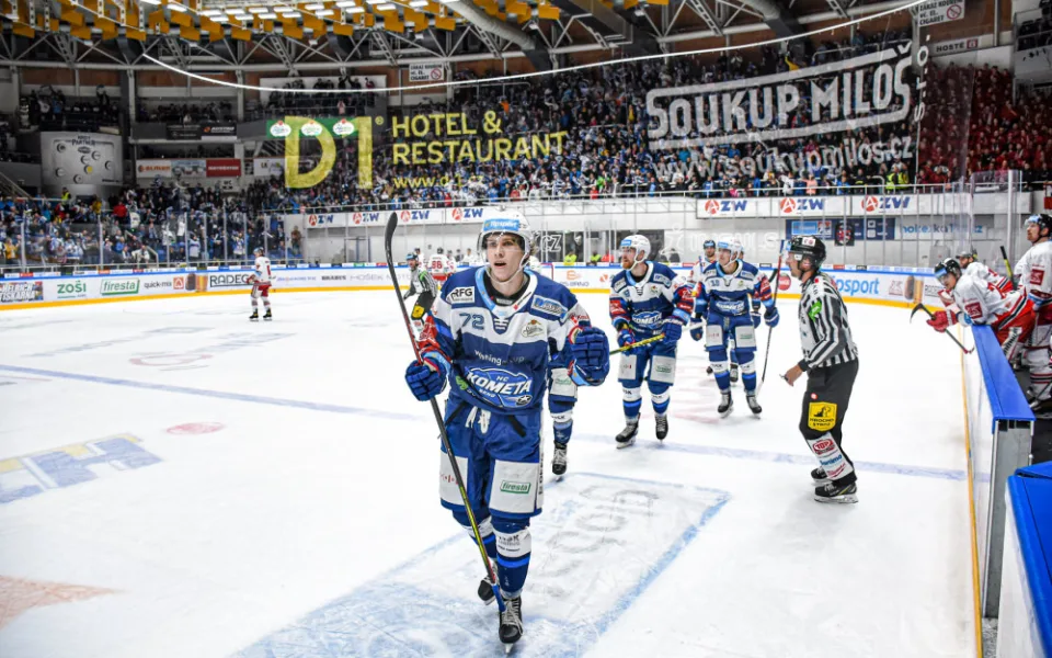 Zápas Komety Brno a olomouckých hokejistů.