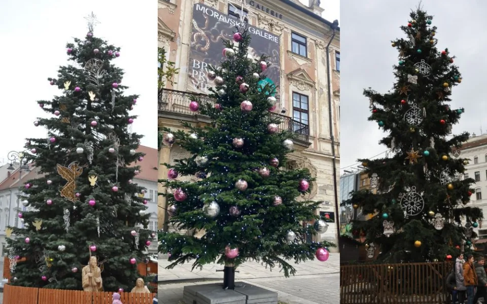 Centrum Brna o Vánocích zdobí tři vánoční stromky.