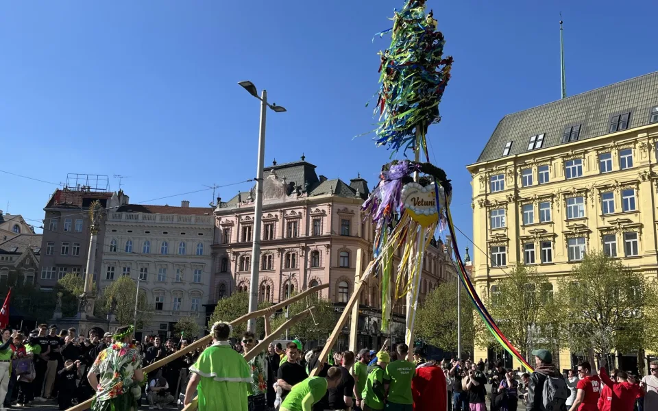 VIDEO: Studenti v Brně odstartovali majálesové oslavy. V centru postavili májku